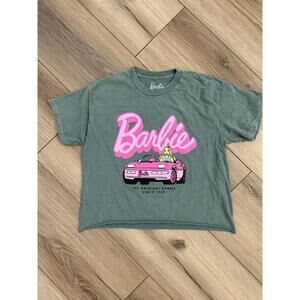 Barbie Shirt Womens Medium Green Crop Top Original Barbie Car Graphic Tee